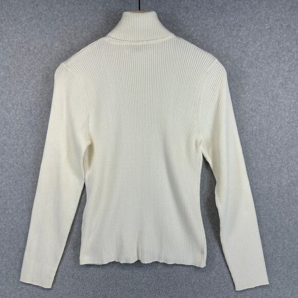 Josephine Chaus Sport Top Women's Ivory Cream Medium Ribbed Turtleneck Sweater - Picture 10 of 10